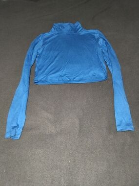 Cropped Royal Blue Long-Sleeve Mock Neck Top